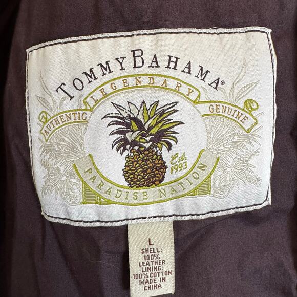Tommy Bahama  100% Brown Leather Jacket Full Zip  Pockets Lined Men’s Large - Picture 6 of 14